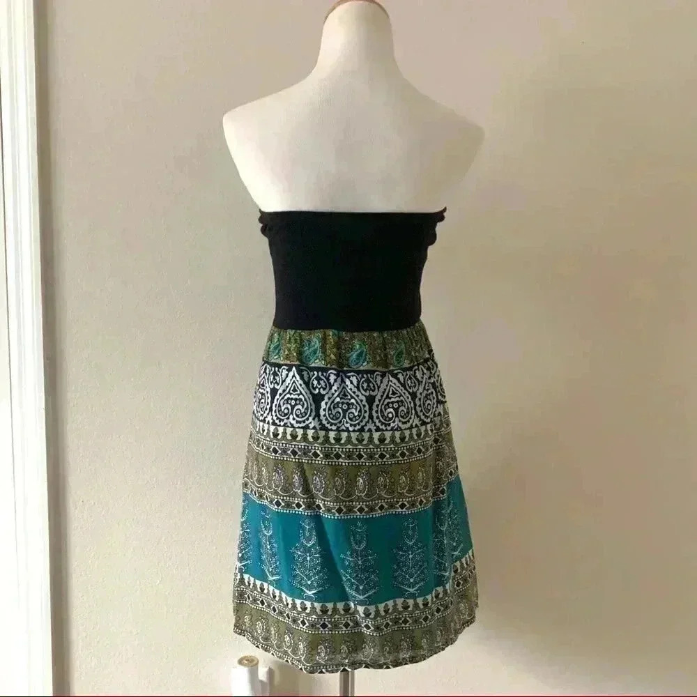Wet Seal turquoise boho print strapless mini dress - Picture 3 of 4